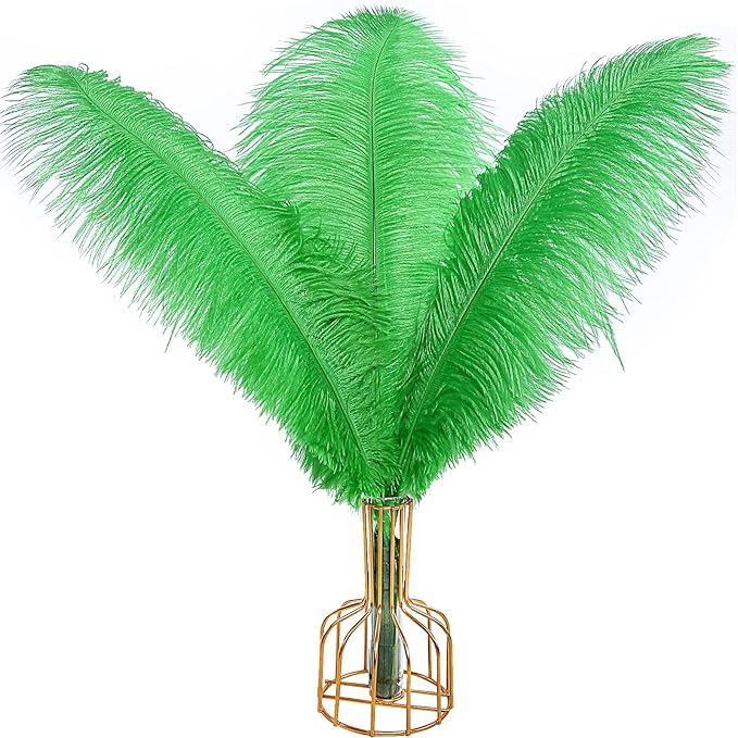 THARAHT Green Ostrich Feathers 12pcs Large Natural Bulk 12-14Inch 30cm-35cm for Wedding Party Centerpieces Mardi Gras and Home Decoration Feathers