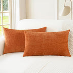 CaliTime Fall Throw Pillow Covers Decorative 12 X 20 Inches Pack of 2 Cozy Chenille Cushion Cases for Couch Sofa Bed Living Room Home Burnt Orange