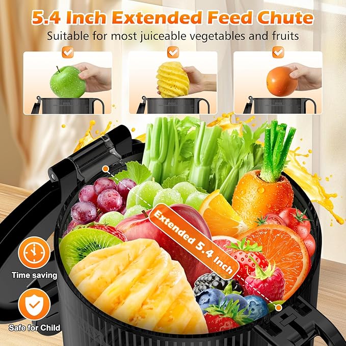 Juicer Machines with 5.4" Large Feed Chute, 400W Cold Press Juicer for Whole Vegetables and Fruits, Slow Masticating juicer Easy to Clean Juice Extractor Machine High Juice Yield(Titanium Gray)