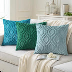 decorUhome Fall Throw Pillow Covers 12x20 Inch Set of 2, Soft Plush Decorative Faux Fur Teal Solid Couch Pillow Covers, Accent Farmhouse Neutral Lumbar Euro Pillow Cases for Sofa Bed Living Room