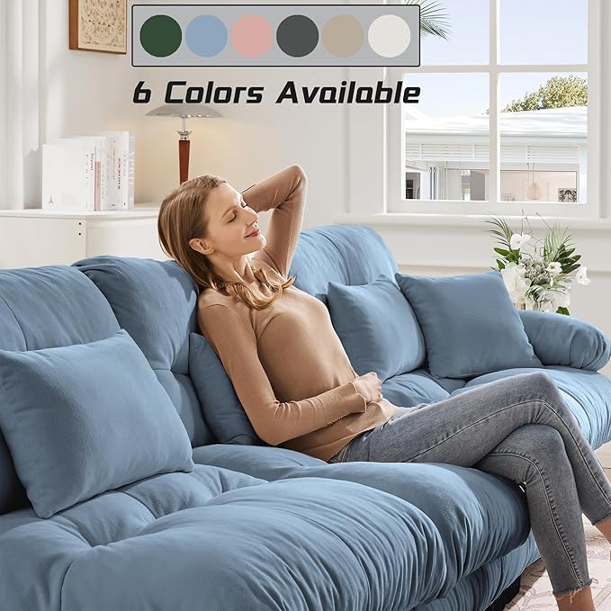 Modular Sectional Sofa, Comfy Cloud Couch Oversized Loveseat, Sectional Couches for Living Room, Modern Chenille Couch for Bedroom, Sleeper Deep Seat Sofa with Throw Pillows, Blue