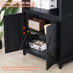 70in Tall Bookshelf 5 Tier Bookcase with Barn Doors and Adjustable Shelves, Black Farmhouse Book Shelf with Storage Cabinet, Wood Freestanding Display Bookshelves for Bedroom, Kitchen (3PCS)