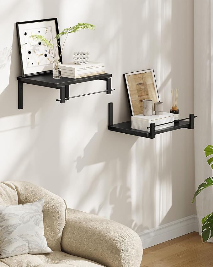 Deep Floating Shelves for Wall, 12 inch Wall Mounted Shelves Set of 2, Wide Floating Shelves for Living Room, Bedroom, Study, Bathroom, Black TBJ02P2BB