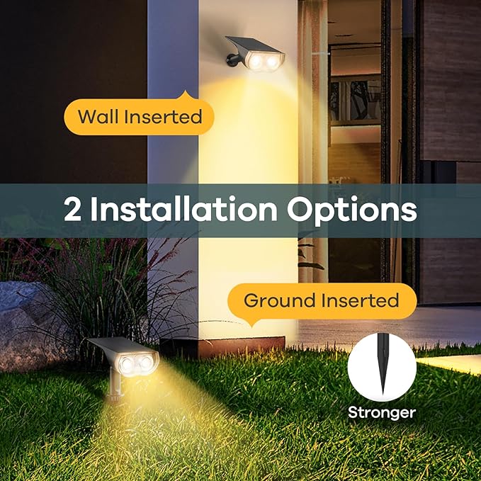 Linkind Solar Lights Outdoor Waterproof IP67, StarRay Dusk-to-Dawn Outdoor Solar Lights, 3 Lighting Modes Solar Spot Lights Outdoor for Garden, Yard, Landscape (Warm White, 4 Pack)