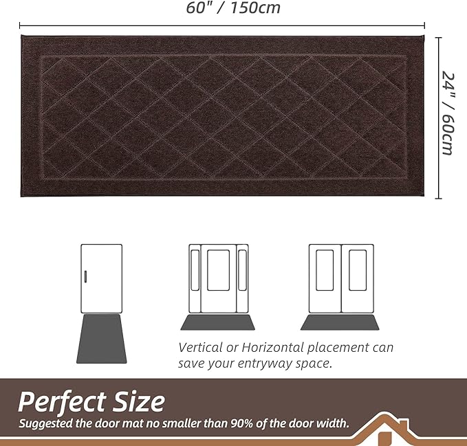 BEQHAUSE Dirt Trapper Door Mat 24" x 60", Doormat Non-Slip Entryway Rugs Washable, Dog Door Mat Stain Resistant and Absorbent Welcome Floor Mat for Front Back Door, Muddy Wet Shoes & Paws, Brown