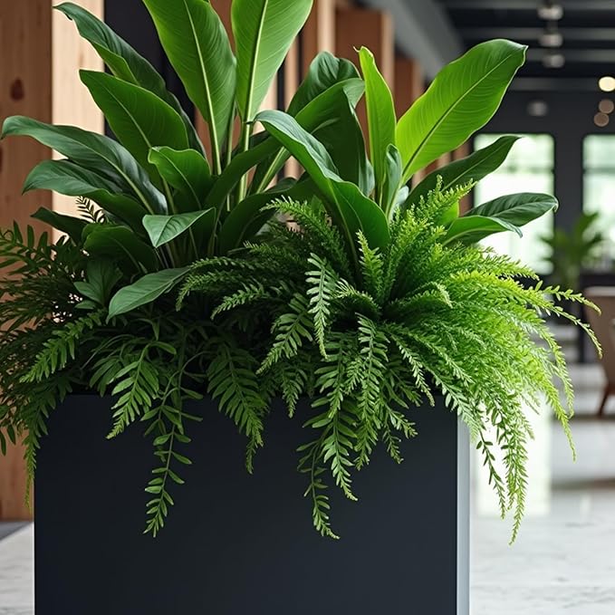 KOL Galvanized Steel Planter Box, with Insert Tray Drainage Holes, Rectangular Black Powder Coated Metal Planter, Outdoor Use, Heavy Duty Modern Flower Pot (Black, 36" H x 11" W x 32" L)