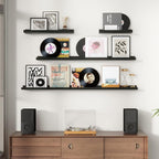 Picture Ledge Wall Shelves 48 inches Width Set of 3, Solid Pine Wood Rustic Floating Ledge Shelves for Wall for Kids' Room Bedroom Kitchen Bathroom Long Floating Shelves for Wall Decor, Black