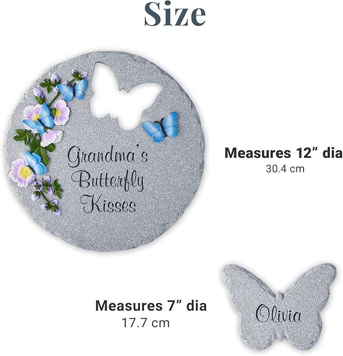 Let's Make Memories Personalized Garden Décor - Custom Garden Stone - Indoor/Outdoor - for Mom or Grandma - for Her - Engraved - Butterfly Cutout - Durable Resin - Large Round Stone