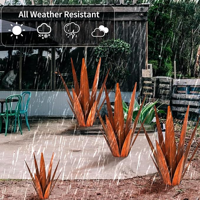 Metal Agave Plants, Tequila Rustic Sculpture, Metal Yard Art, Outdoor Lawn Ornaments Yard Stakes (Rusty- L)