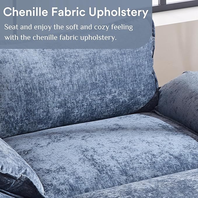 Karl home Oversized Accent Chair Chenille Sofa with Chaise, Modern Sofa Chair with Removable Ottoman Modular 1-Seater Couch and 2-Layer Ottoman for Living Room, Apartment, Studio, Dusty-Blue