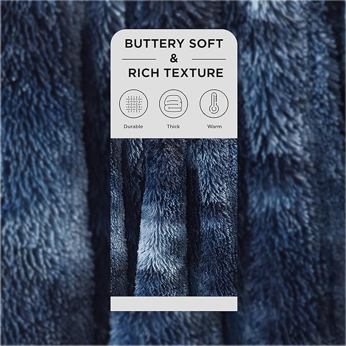 Bedsure GentleSoft Fluffy Tie Dye Navy Blue King Size Blanket for Bed, Thick Soft Sherpa Faux Fur Fleece Bedding Fuzzy Plush Winter Warm Large King Blanket, Cozy Blue Gifts for Men Women, 108x90