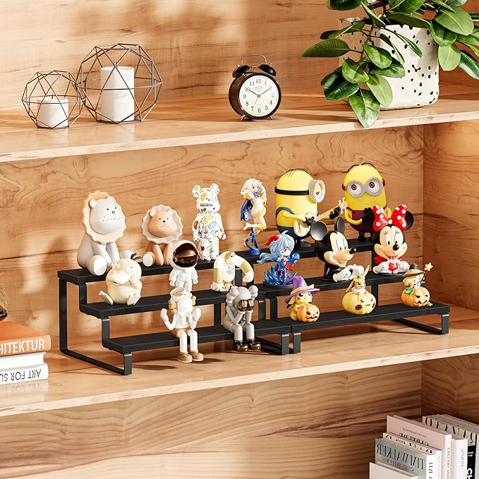 Giikin 3 Tier Spice Rack, Set of 2 Wooden Spice Rack for Countertop, Cabinet Organizer Shelf Kitchen Counter Storage Shelves Cupcake Stand Holder Display Stand, Black