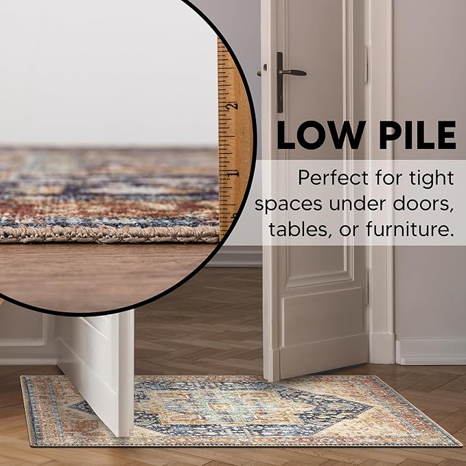 Keen Home Design 2x3 Rug - Machine Washable Entry Rug with Non-Slip Backing, Ideal for Enteryway, Kitchen, Bathroom, Laundry Room - Vintage, Easy Clean, Durable, Low Pile Rug - (2' x 3')