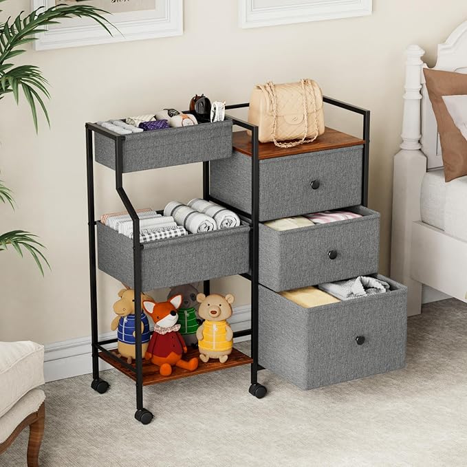 Baby Diaper Caddy Organizer and Storage - 3 Tier Rolling Cart with Dividers and Drawers, Easy To Assemble, Mobile Utility Cart with Wheels for Nursery, Bedroom, Changing Table & Crib