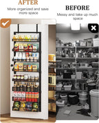 8-Tier Over the Door Pantry Organizer, Large Metal Door Spice Rack with Adjustable Basket, 2 in 1 Wall Mount or Hanging Heavy-Duty Pantry Door Storage Shelf for Kitchen and Bathroom, Black