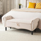 Furniliving Storage Ottoman Bench for Bedroom, Upholstered End of Bed Bench with Solid Wood Legs Modern Shoe Storage Bench Indoor Bench for Living Room Entryway Bench Furniture,Beige, Linen