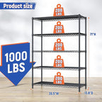 5 Tier Storage Shelves 71"H Wire Shelving Adjustable Metal Shelving,1000LBS Pantry Shelves Sturdy Steel Wire Shelf for Kitchen Commercial Pantry Garage Warehouse ,71"H X35.5"W X13.8"D, Black