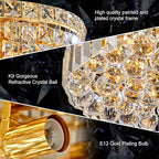 4-Light Gold Crystal Chandeliers Flush Mount Chandelier Light Fixture with K9 Crystals Modern Ceiling Lights Elegant Round Lamp for Bedroom,Hallway,Bar,Living Room,Dining Room,H5.9 xW13.7