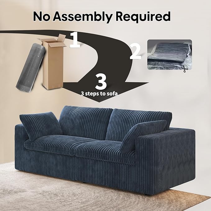 78.74" LoveSeat Cloud Sofa,Modular Sectional Couch,Modern Deep Seat Upholstered Couches with Plush Corduroy Fabric for Living Room Furniture,Bedroom and Apartment,No Assembly Required,Blue