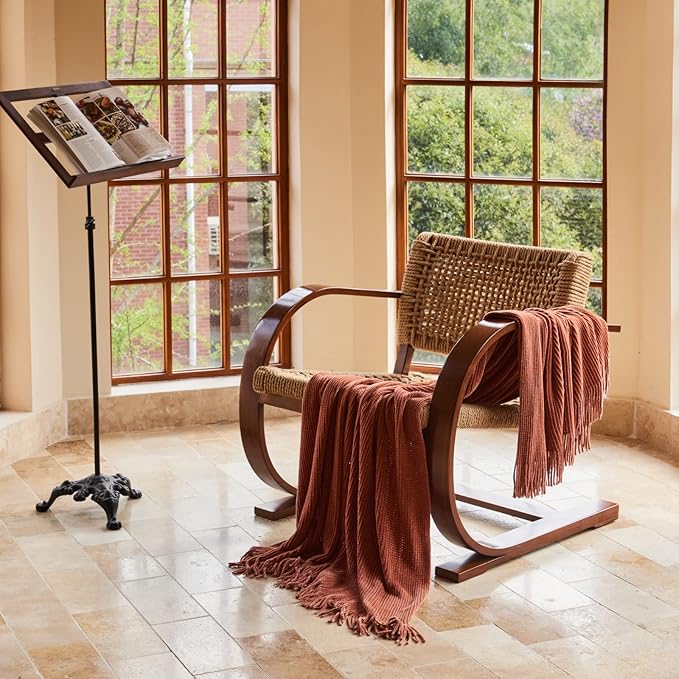 lifein Throw Blanket for Couch, Soft Boho Decor Bed Throw,Cozy Burnt Orange Chenille Knitted Small Farmhouse Lightweight Throw for Spring(Rust,60 * 80")