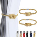 Fenghuangwu 2Pack Magnetic Curtain Tiebacks – Bohemian Style Handmade Woven Tie-Backs for Drapes,Elegant Exquisite Knot Holdbacks,Outdoor Boho & Modern Home Decor（Gold