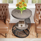 Tribesigns Round End Table: 2 Tiers Wood Side Table with Storage Shelf, Rustic Gray Bedside Nightstand, Metal Arc-Shaped Frame Accent Table for Living Room, Bedroom