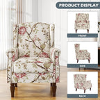 UIXE High Back Floral Accent Chairs Set of 2, Fabric Upholstered Armchair for Living Room, Retro Wingback Arm Chair with Solid Wood Leg, Nailhead Trim Single Sofa Bedroom Reading Seat - Beige