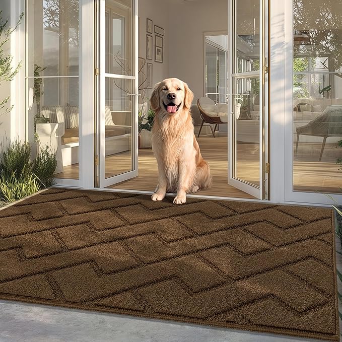 hicorfe Front Door Mat Outside Entrance,36"x59" Absorbent Muddy Dirt Resist Welcome Door Mats Outdoor Indoor,Stain and Fade Resistant,Non Slip Backing Entry Mat Doormat for Entryway(Dark Brown)