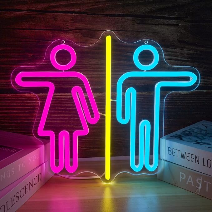Restroom Neon Signs for Wall Decor Bathroom Neon Sign Dimmable LED Powerd Toilet Light Restroom Signs for Business Ideal for Bathroom, Bar, Hotel, Hospital,Home and Party Decoration(12.9 * 10.6inch)