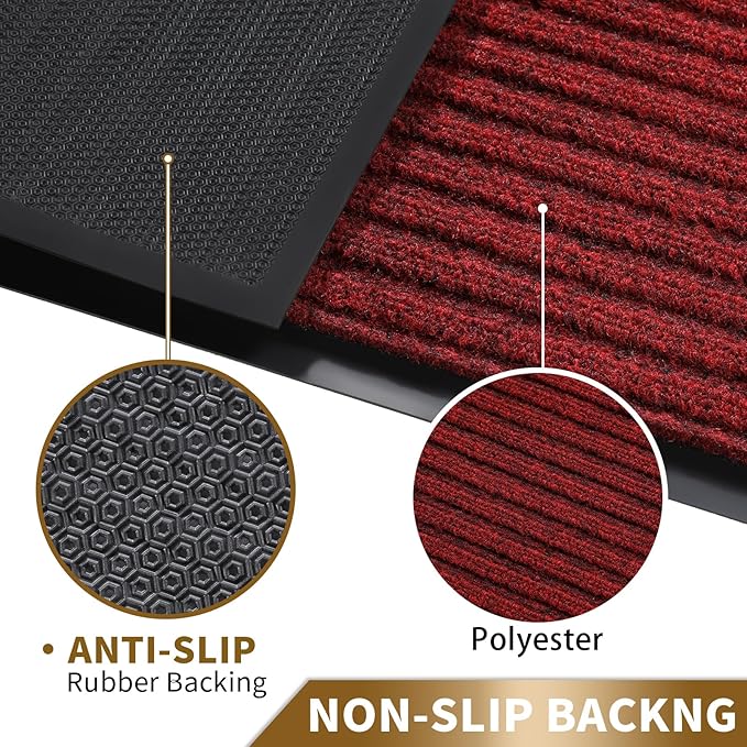 Yimobra Front Door Mat Outdoor Indoor Entrance, 100% Waterproof All-Season All Weather Doormat, Welcome Matt Outside Entry, Non Slip, Low Profile, Heavy Duty Patio Porch Floor Mats,47 x 24,Black Red