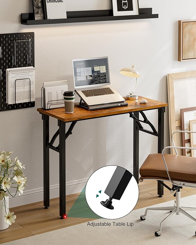 Frylr Small Folding Computer Desk – Portable 35.8 Inch Foldable Laptop Table, Collapsible and Compact for Easy Storage and Fast Setup, Lightweight for Small Spaces, Craft and Study Use, Rustic Brown