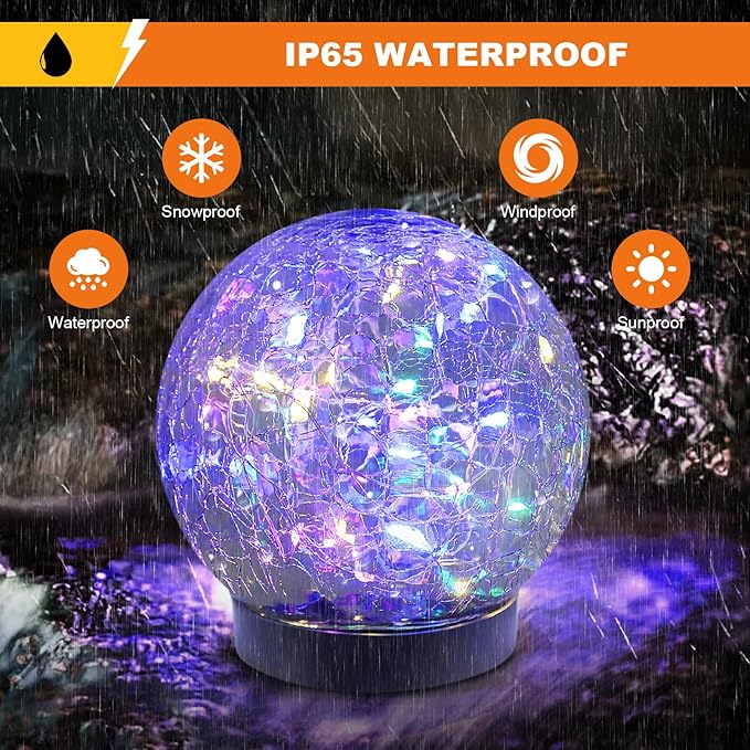 Solar Globe Lights Outdoor Waterproof-Solar Balls-Solar Garden Lights-Orbs for Outside 2 Pack Cracked Glass Ball for Lawn Patio Yard Backyard Decorations