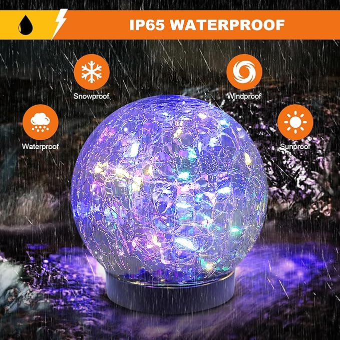 Solar Globe Lights Outdoor Waterproof-Solar Balls-Solar Garden Lights-Orbs for Outside 4 Pack Cracked Glass Ball for Lawn Patio Yard Backyard Decorations