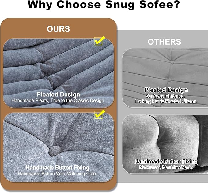 Bean Bag Chairs for Adults, Bean Bag Sofa - Adult Size with Soft Waterproof Fabric for Living Room, Apartments, Reading Corner, Gaming, and Movie Venue (Gray)