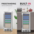 15'' Beverage Refrigerator Cooler - 126 Cans Under Counter Beverage Fridge with LED Light, Built-in Design, Wine Cooler for Home/Kitchen