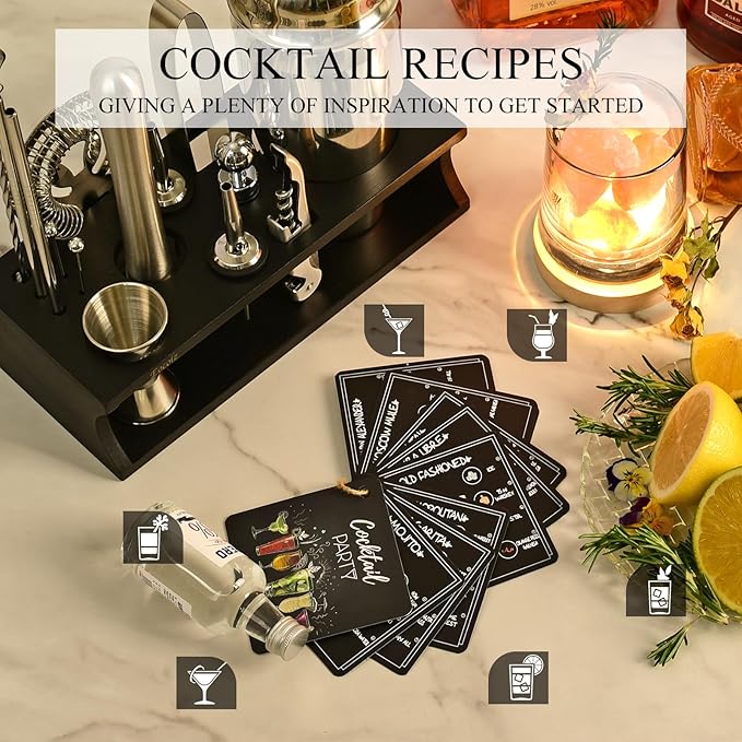 Bartender Kit Cocktail Shaker Set with Stand 17-Piece Bar Tool Bar Set for Drink Mixing Home Bartending Kit Bar Cart Accessories: Martini Shaker, Mixer Spoon, Jigger, Muddler, Strainer & Recipes Gifts