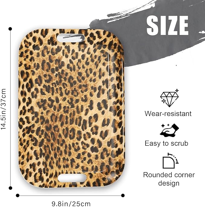 Serving Trays with Handles, 14.5 x 9.8 inch Rectangular Plastic Tray for Restaurant, Kitchen, Brown Leopard