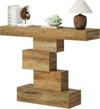 Tribesigns 42.5" Farmhouse Console Table, Narrow Wood Sofa Table Behind Couch with Geometric Base, Industrial Entryway Accent Table for Living Room, Hallway, Entrance (Light Brown)