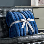 Cozy Bliss Faux Fur Throw Blanket for Couch, Cozy Warm Plush Striped Blanket for Sofa Bedroom Living Room,50 * 60 Inches Navy Blue