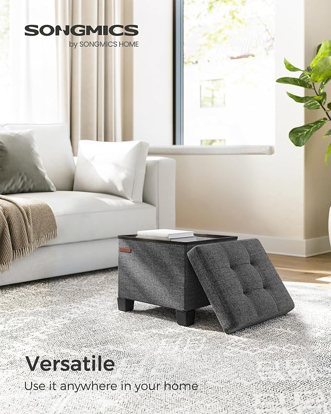 SONGMICS Storage Ottoman, Small Ottoman Foot Rest with Legs, 12.6 x 15.8 x 13.2 Inches Foot Stool, Load up to 660 lb, for Living Room, Bedroom, Dorm, Slate Gray ULSF012G01