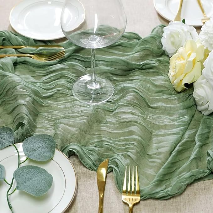 Sioloc 10 Pack Sage Green Cheesecloth Table Runner Fall Autumn Decor for Home 10ft Table Cloth for Tea Wedding Birthday Party Baby Bridal Shower Halloween Thanksgiving