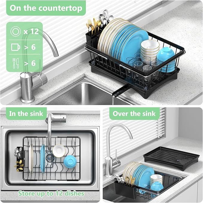 LEMIKKLE Roll Up Dish Drying Rack, Over The Sink Dish Drainer Rack, Foldable Sink Drying Rack, Anti-Slip Silicone Wrapped Dish Drainer for Kitchen Counter