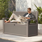YITAHOME 70 Gallon Storage Bench Deck Box, Lockable Patio Bench, Waterproof Outdoor Pool Deck Storage for Patio Cushions, Garden Tools and Pool Supplies, Light Brown