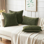 MIULEE Pack of 2 Couch Throw Pillow Covers 24x24 Inch Olive Green Farmhouse Decorative Pillow Covers with Stitched Edge Soft Chenille Solid Dyed Spring Pillow Covers for Sofa Bed Living Room