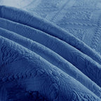 MarCielo 3-Piece 100% Cotton Oversized Bedspread Lightweight Quilt Coverlet Embroidery Farmhouse Bedding Set (Tk Midtone Blue, Oversized Queen (100"x106"))
