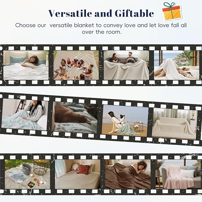 PHF Cooling Waffle Blanket Queen Size, Lightweight 60% Rayon Derived from Bamboo & 40% Cotton Breathable Blanket for Hot Sleepers, Soft and Luxury for Bed Couch and Sofa, 90"x90", Linen