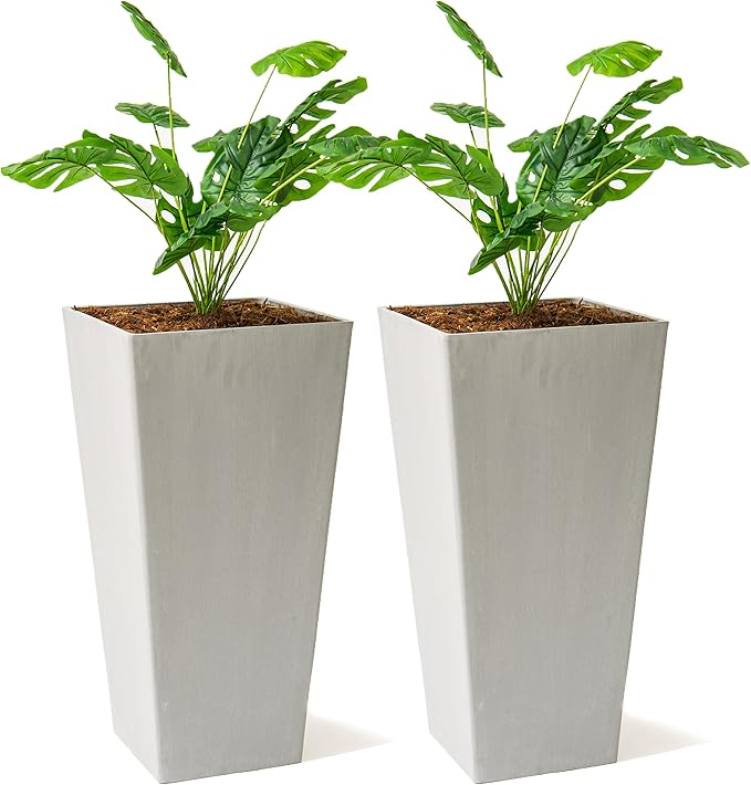 XBrand Modern 28-Inch Square Planter, Modern Tapered Planter Perfect for Indoor & Outdoor, Patio Décor, Set of 2