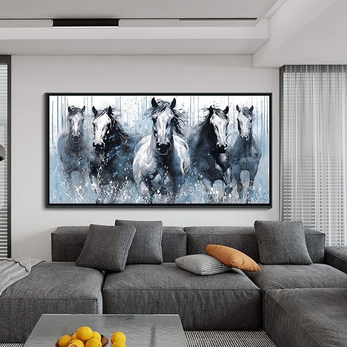 DUNHUANG ART Running Horses Canvas Wall Art - Equine Themed Galloping Animals in the Sand - Rustic Horse Decor for Living Room, Bedroom, Office 24"x48"
