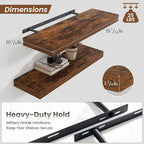 Heimlove 36 Inch Floating Shelves for Wall,10 Inch Deep Brown Wood Shelves with Invisible Brackets,Wall Mounted Storage & Display Shelves for Bedroom,Living Room,Kitchen,Office