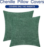 CaliTime Throw Pillow Covers Decorative 20 X 20 Inches Pack of 2 Cozy Chenille Cushion Cases for Couch Sofa Bed Living Room Home Dark Green